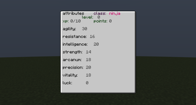 attributes, levels and points gui