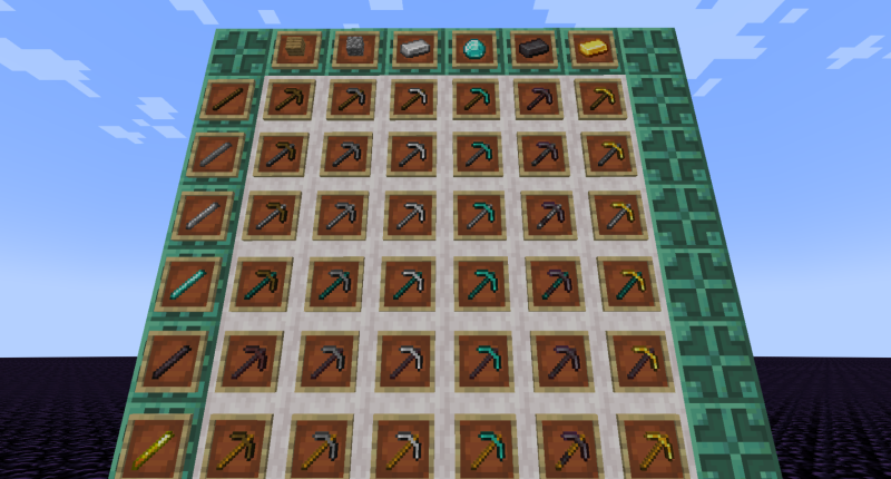 pickaxes with the new added tool handles 