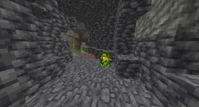 A Life Fruit in deepslate level next to a lush cave.