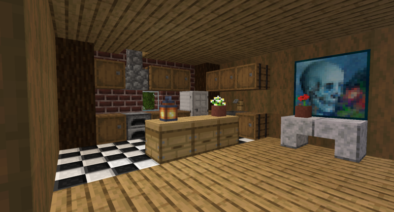 A small kitchen made using some of the blocks