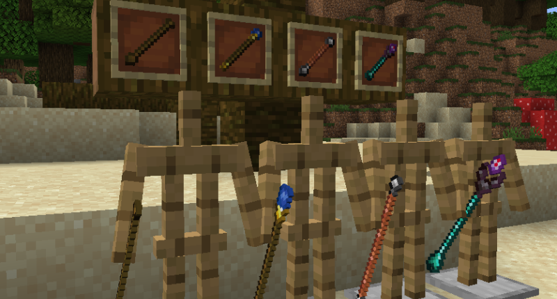 The same image without the text, showcasing the four available staffs