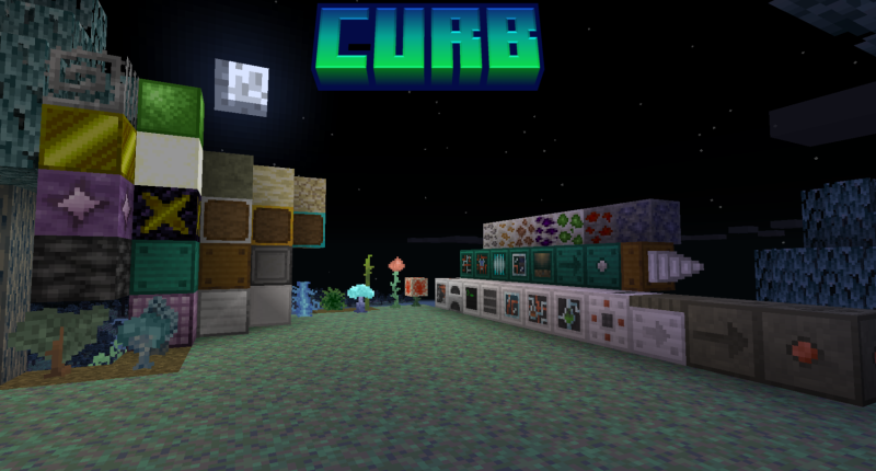 A screenshot of a dimension included in the mod, along with various blocks and plants.