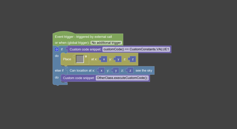 Custom code snippet procedure blocks in MCreator